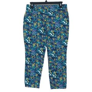 LOFT | MARISA The Riviera Pant Ditsy Floral Print Cropped Length Blue Teal White
